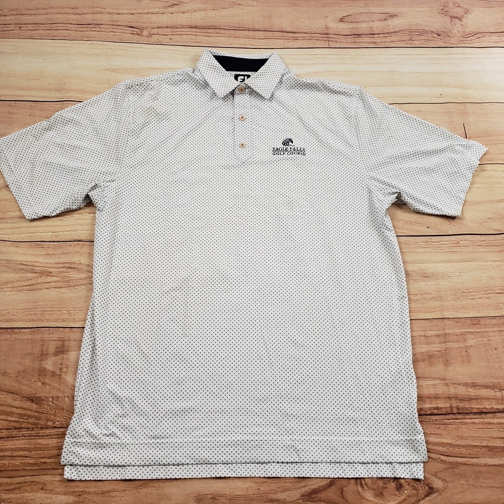 Footjoy Polo Shirt Mens Large White Blue Golf Golfer Golfing Outdoors Adult
